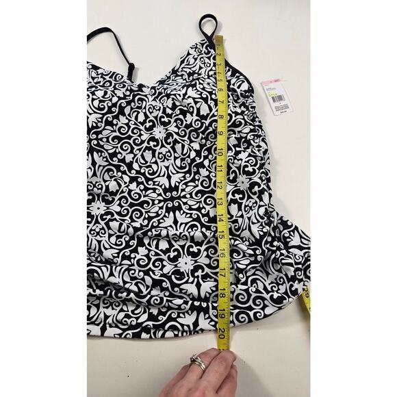NWT Tropical escape size 8 tankini black white geometric ruched sides beach swim - Picture 6 of 7